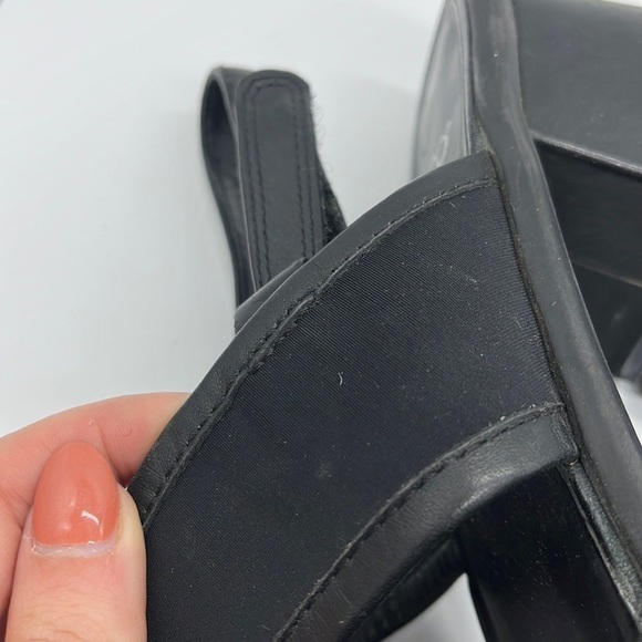 ECCO Black Strappy Leather Canvas Block Heel Open Toed Sandals Size 7 - Picture 13 of 14